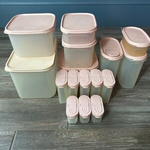 VTG Pink Tupperware Modular Containers Set - Various Sizes & Spice Shakers
